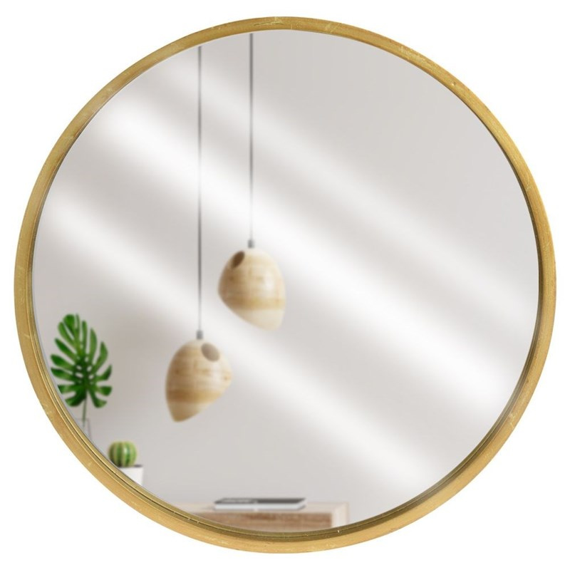 Wall Mirror Wooden Golden Round 50 cm