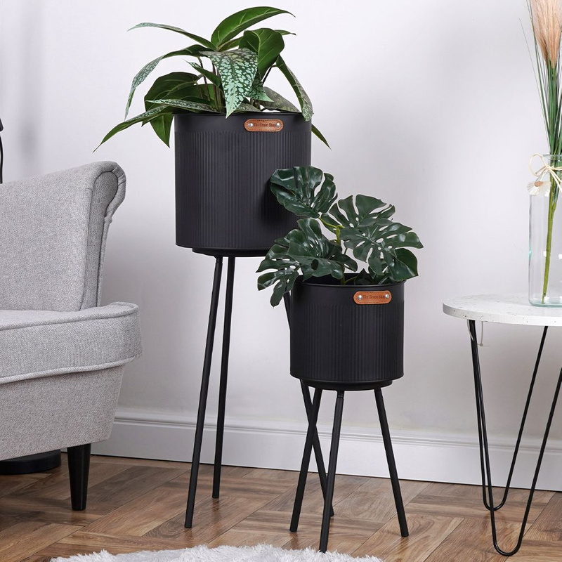 Plant Stand Metal Black 2 pcs
