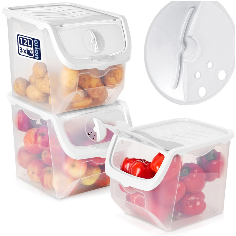 Vegetable Storage Container with Lid White 12 l 3 pcs