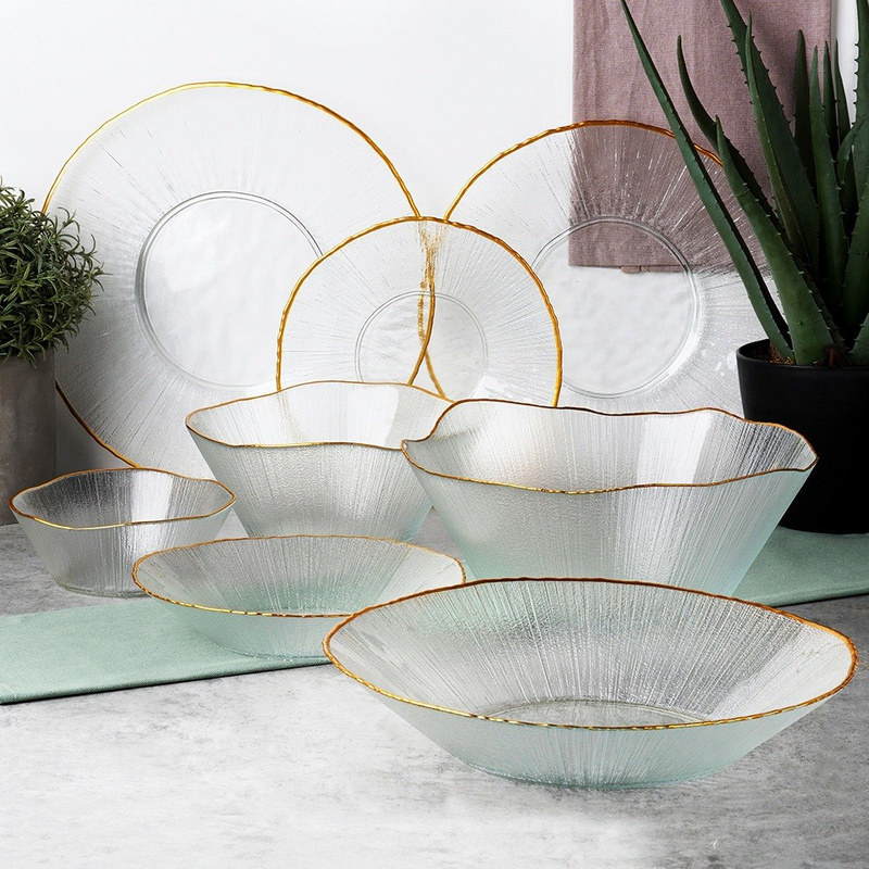 Serving Bowl Glass Gold 27 cm, 2.8 l