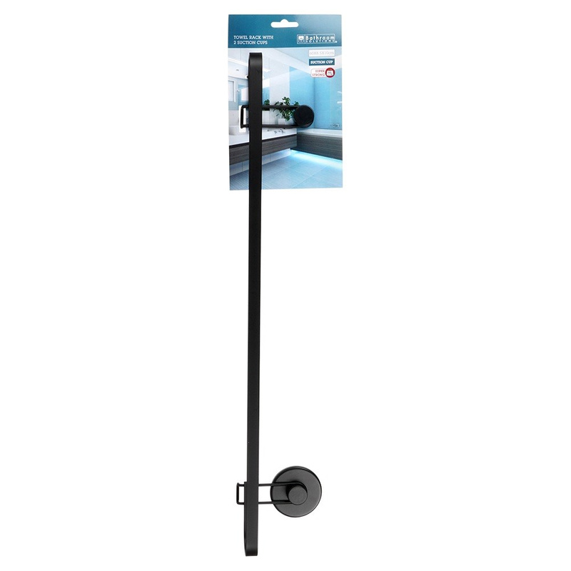 Towel Rail Metal Black on Suction Cups 60x8.5x11 cm