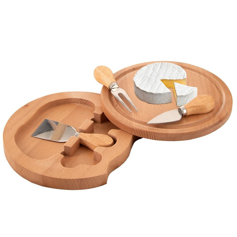 Cheese Board with Knives Wooden Foldable 4 pcs