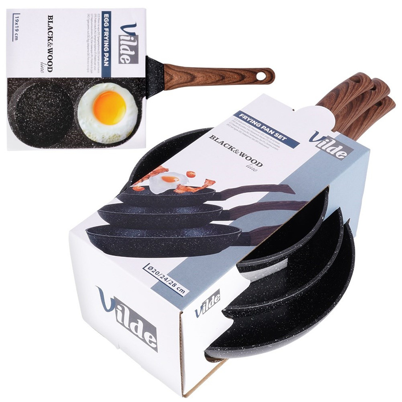Frying Pan Set with Egg Pan BLACK&WOOD 19 / 20 / 24 / 28 cm 4 pcs