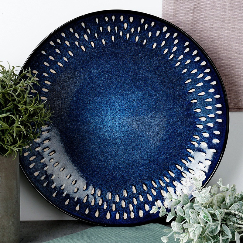 Talerz obiadowy płytki ceramiczny granatowy 28 cm