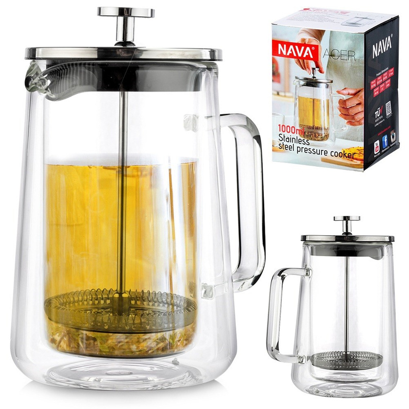 French Press Coffee Maker Glass Thermal with Double Walls ACER 1 l