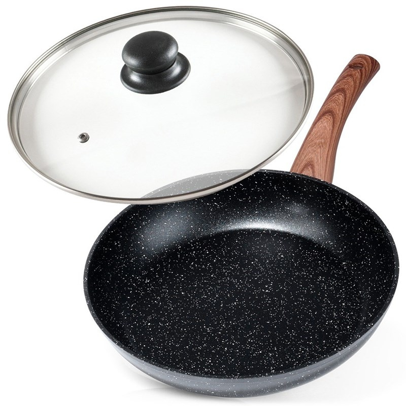 Frying Pan Granite with Glass Lid BLACK&WOOD 26 cm