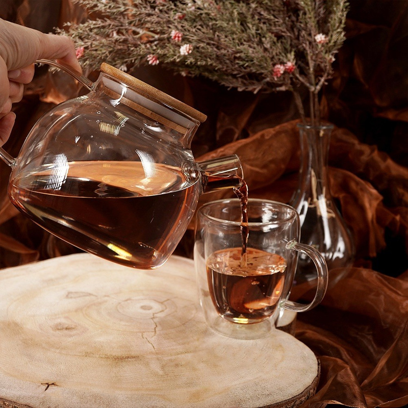 Tea Pot with Strainer Glass with Warmer 1 l