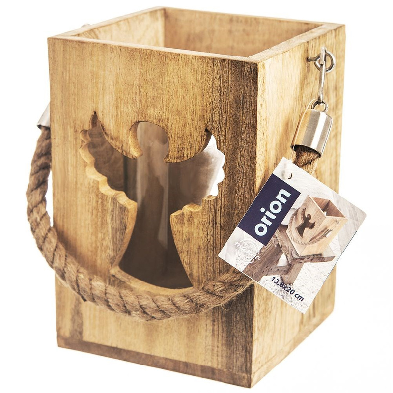 Candle Lantern Wooden Angel MANGO 20.5 cm