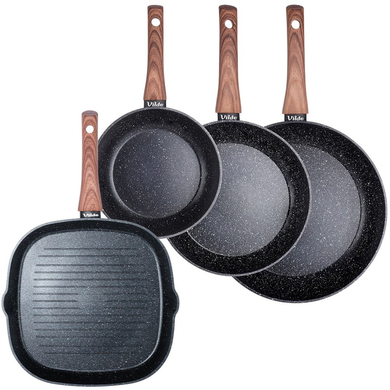 Frying Pan Set with Grill Pan BLACK&WOOD 20 / 24 / 28 / 28 cm 4 pcs