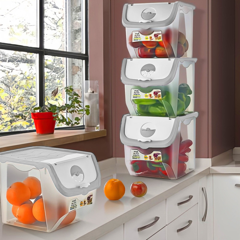 Vegetable Storage Container with Lid Gray 12 l 2 pcs